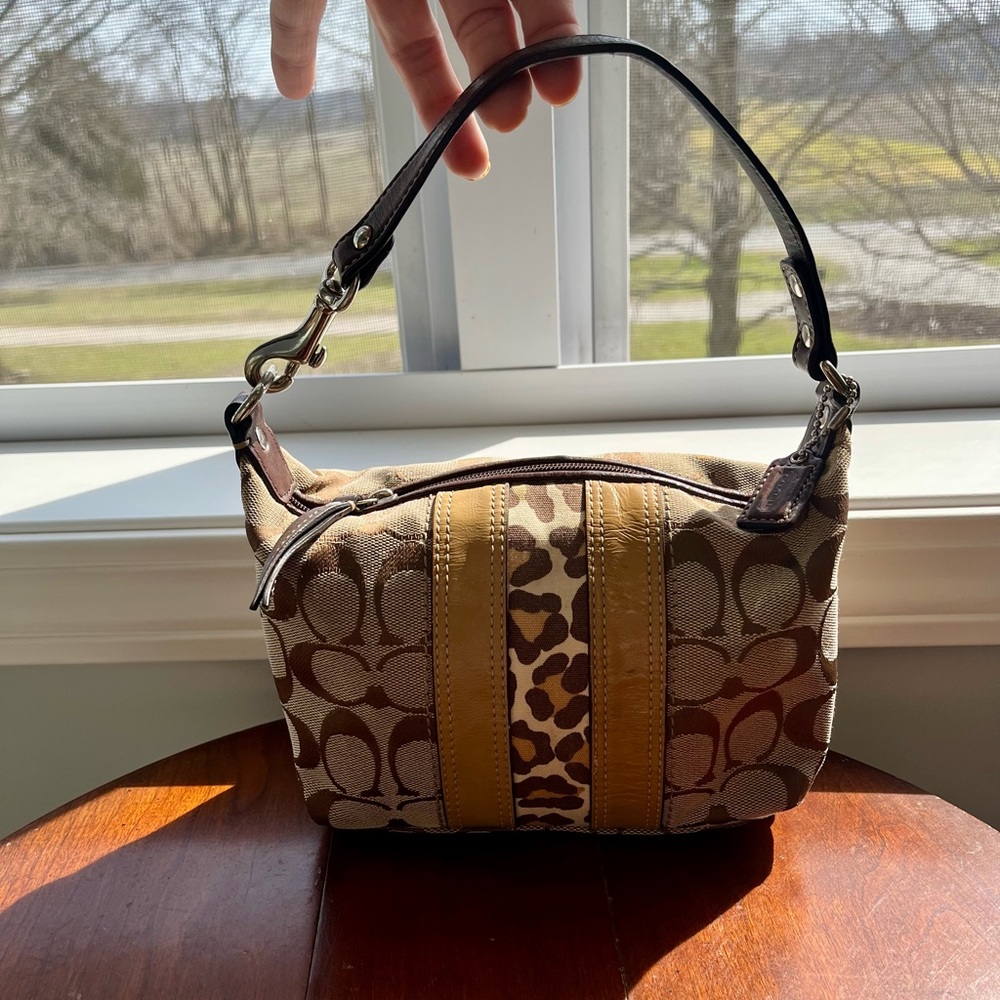 RARE Vintage Coach Signature Demi Bag with Cheetah Print Panel